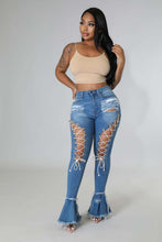 Load image into Gallery viewer, Fashion lace up ripped denim flared pants（AY2333）
