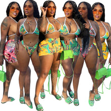 Load image into Gallery viewer, Printed Swimwear Hot Pants Shorts Three Piece Set（AY1852）
