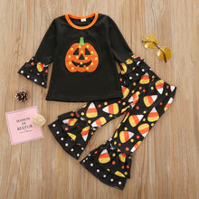 Load image into Gallery viewer, Halloween pumpkin girls long-sleeved trouser suit（AY1403）
