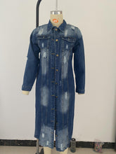 Load image into Gallery viewer, Ripped denim jacket denim long trench coat （AY1287）
