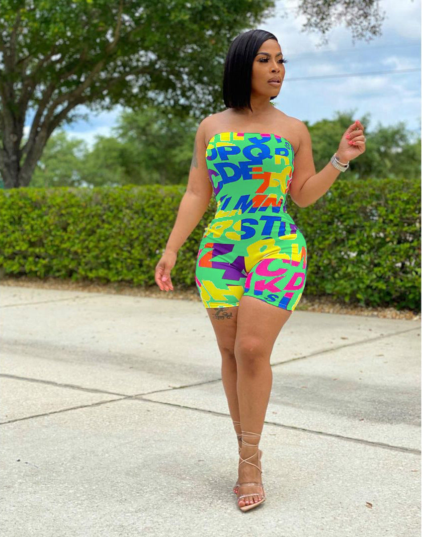 Hot stretch tube top letter print jumpsuit AY1121