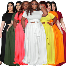 Load image into Gallery viewer, Plus size solid color cross strap swing skirt suit AY1171
