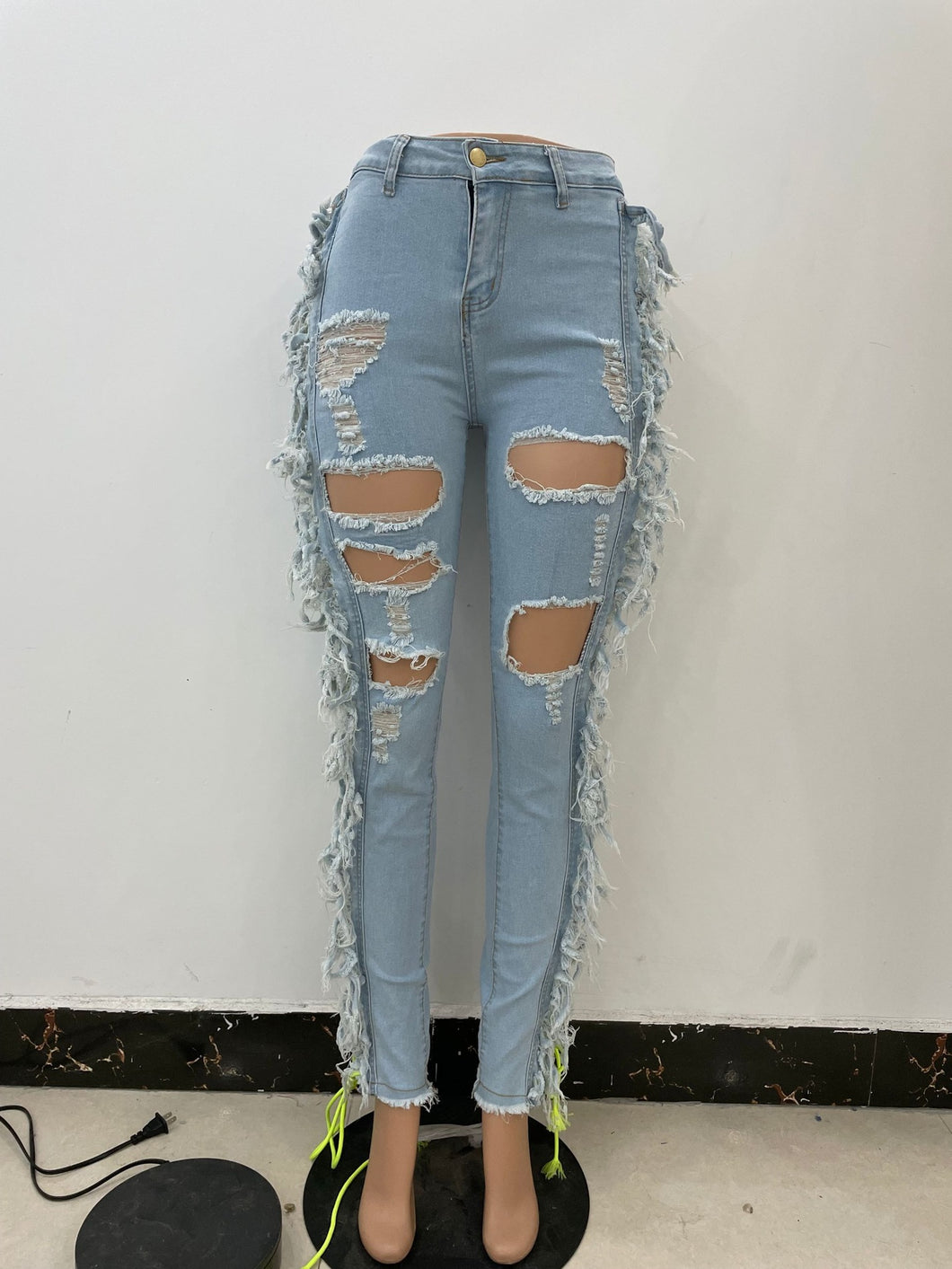 Fashion Contrast Tie Stretch Jeans