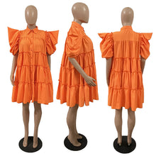 Load image into Gallery viewer, Super Pleated Puff Sleeve Swing Shirt Dress（AY2247）
