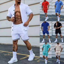 Load image into Gallery viewer, Lapel Button Down Short Sleeve Shorts Set（AY2248）
